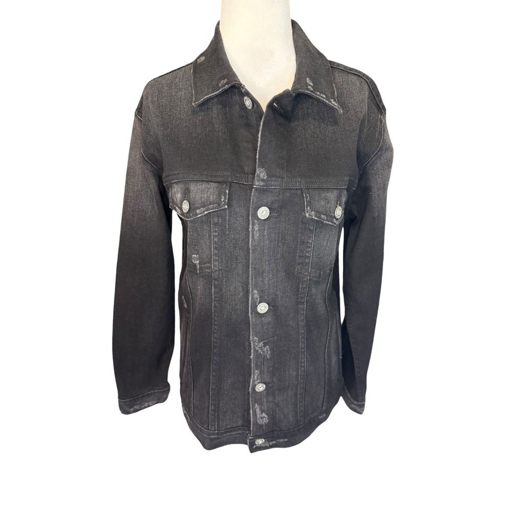AG Adriano Goldschmied Womens Distressed Denim Jacket Black Small Faded Trucker